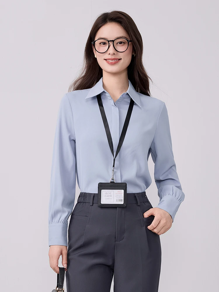 

Синяя профессиональная рубашка с длинным рукавом для женщин, для работы, деловых встреч, собеседований, офисная одежда, корейская новинка