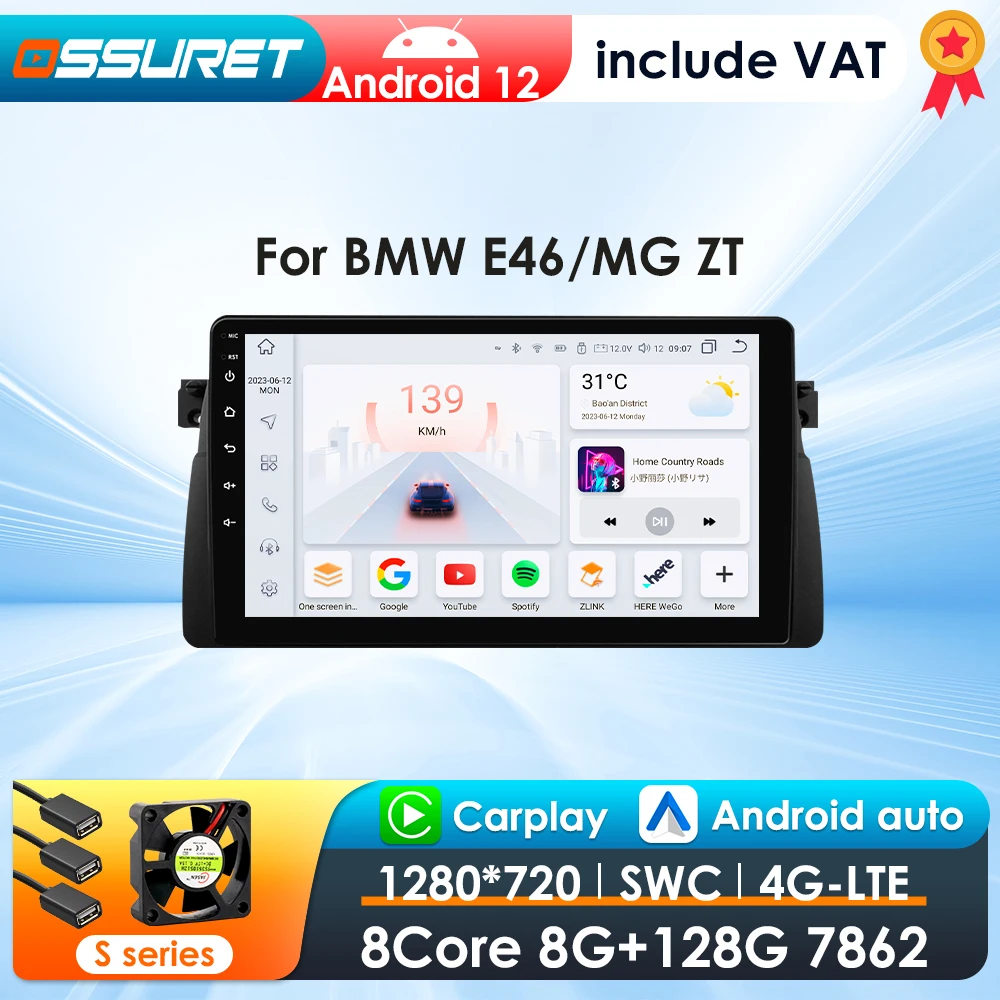 OSSURET CarPlay Android Car Radio For BMW 3 Series E46 M3 318 320 325 330 335 1998-2005 Car Multimedia GPS 2din autoradio 7862