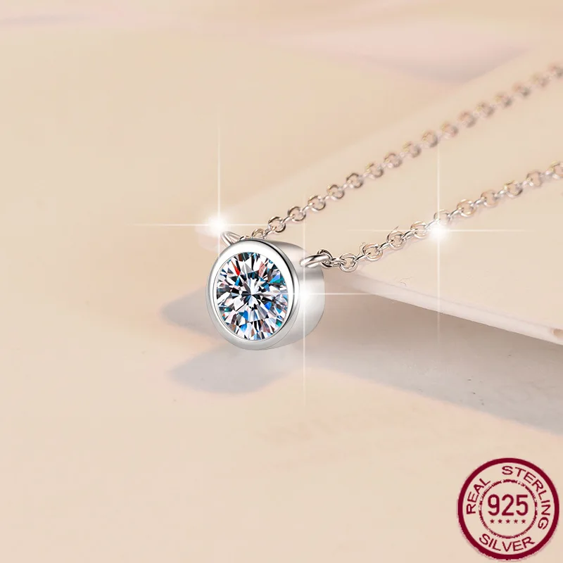 

New small bubble pendant s925 pure silver collarbone chain simple and advanced silver moissanite necklace wedding jewelry