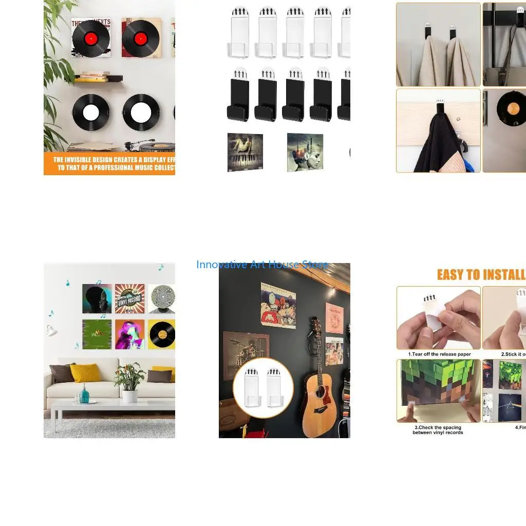 E1PC 6PCS Clear Acrylic Wall Mounted Vinyls Record Holder Album Display Rack Vertical Storage Shelf for Music Decoration