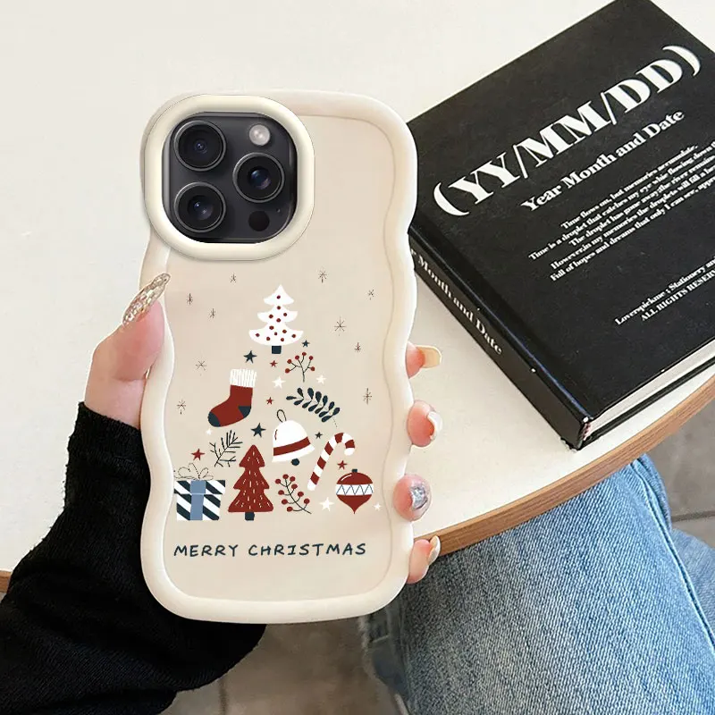 เคสโทรศัพท์ลายคริสต์มาสตลกสำหรับ iPhone XR 11 12 13 14 15 16 Pro Max PLUS เคสนิ่มขอบหยักกันกระแทก