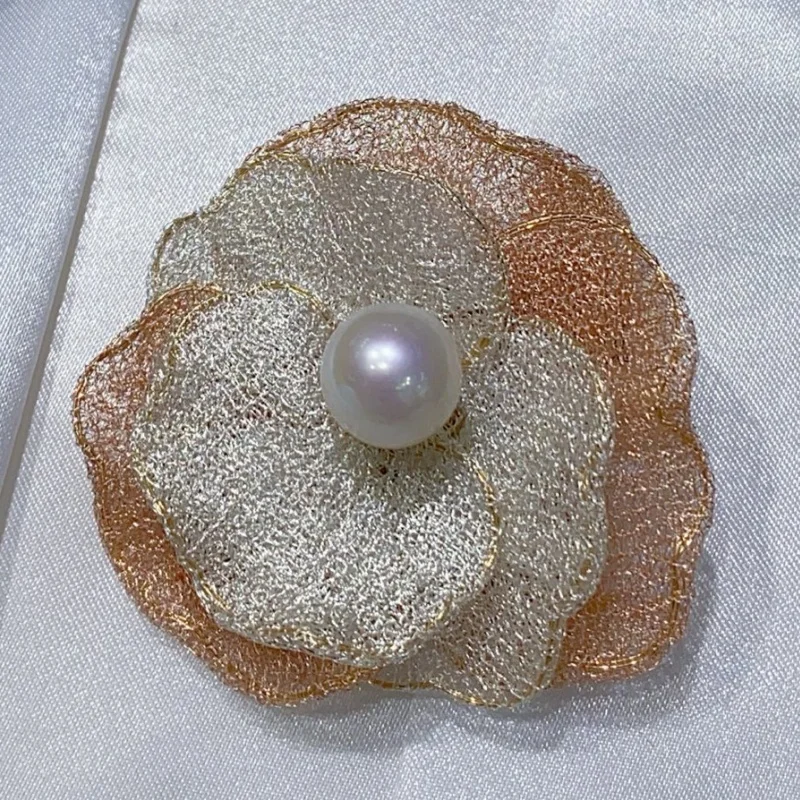 

SGARIT Trending Pearl Jewelry DIY Italian Craftwork Flower Lace 14k Filled Gold Natural Edison Pearl Brooch with Alloy Buckle