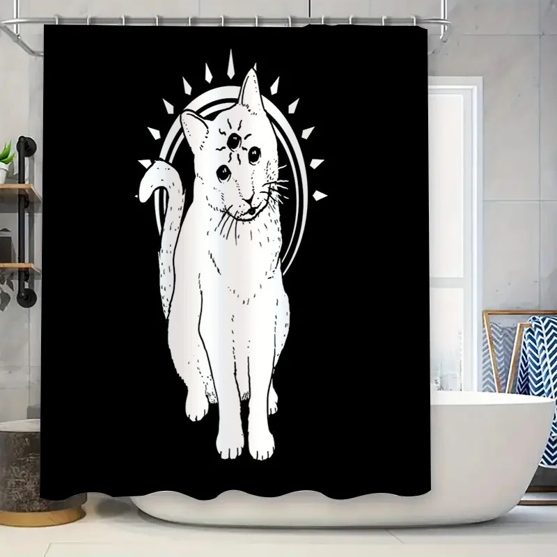 

Cat Shower Curtain Spooky Gothic Horror Decor Halloween Bathroom Set Vintage Weirdo Emo Alternative Dark Aesthetic Room Divider