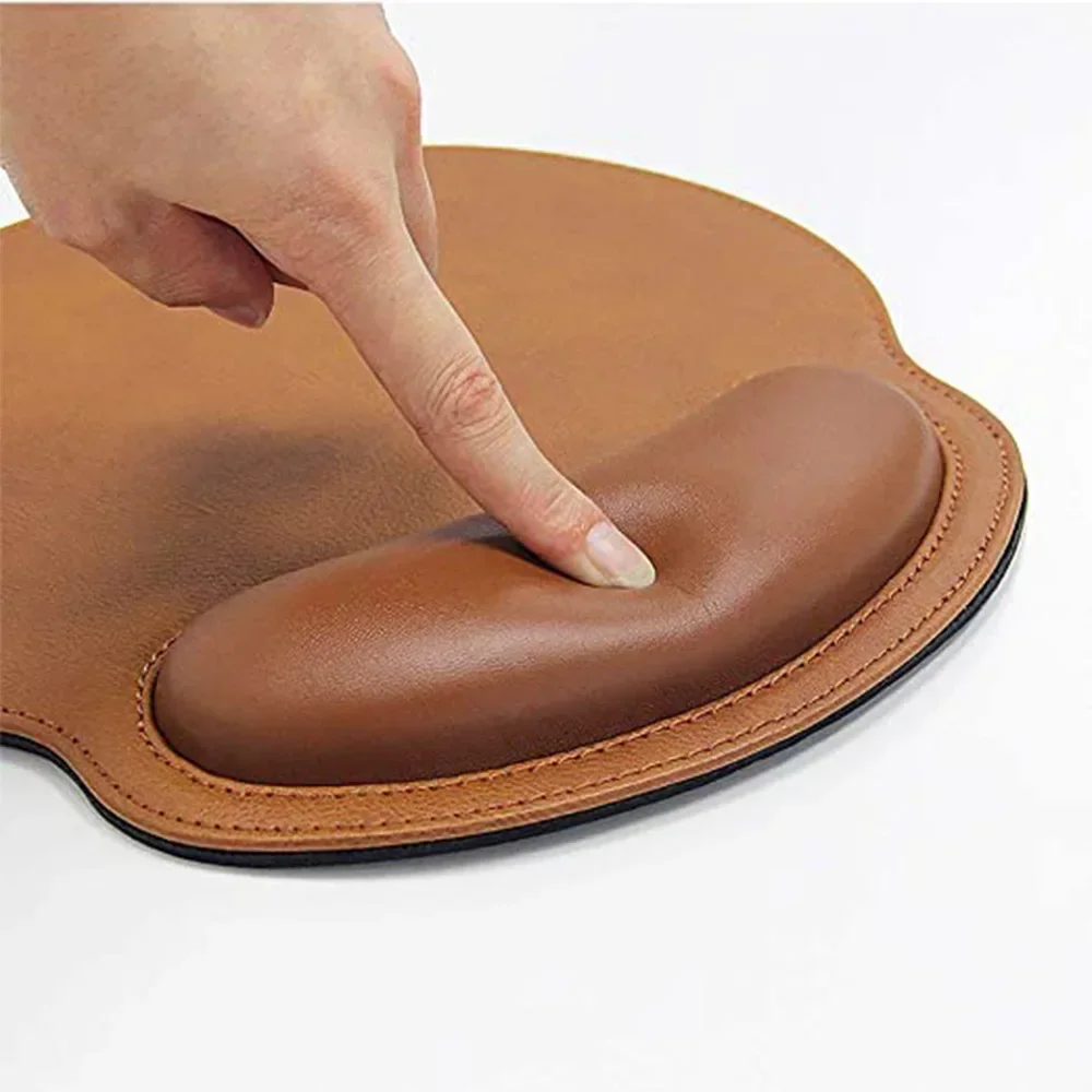 Brown Leather Mouse Pad with Wrist Rest Support Non-Slip Base Durable Ergonomic Gaming Mousepad for Office Man Woman Computer