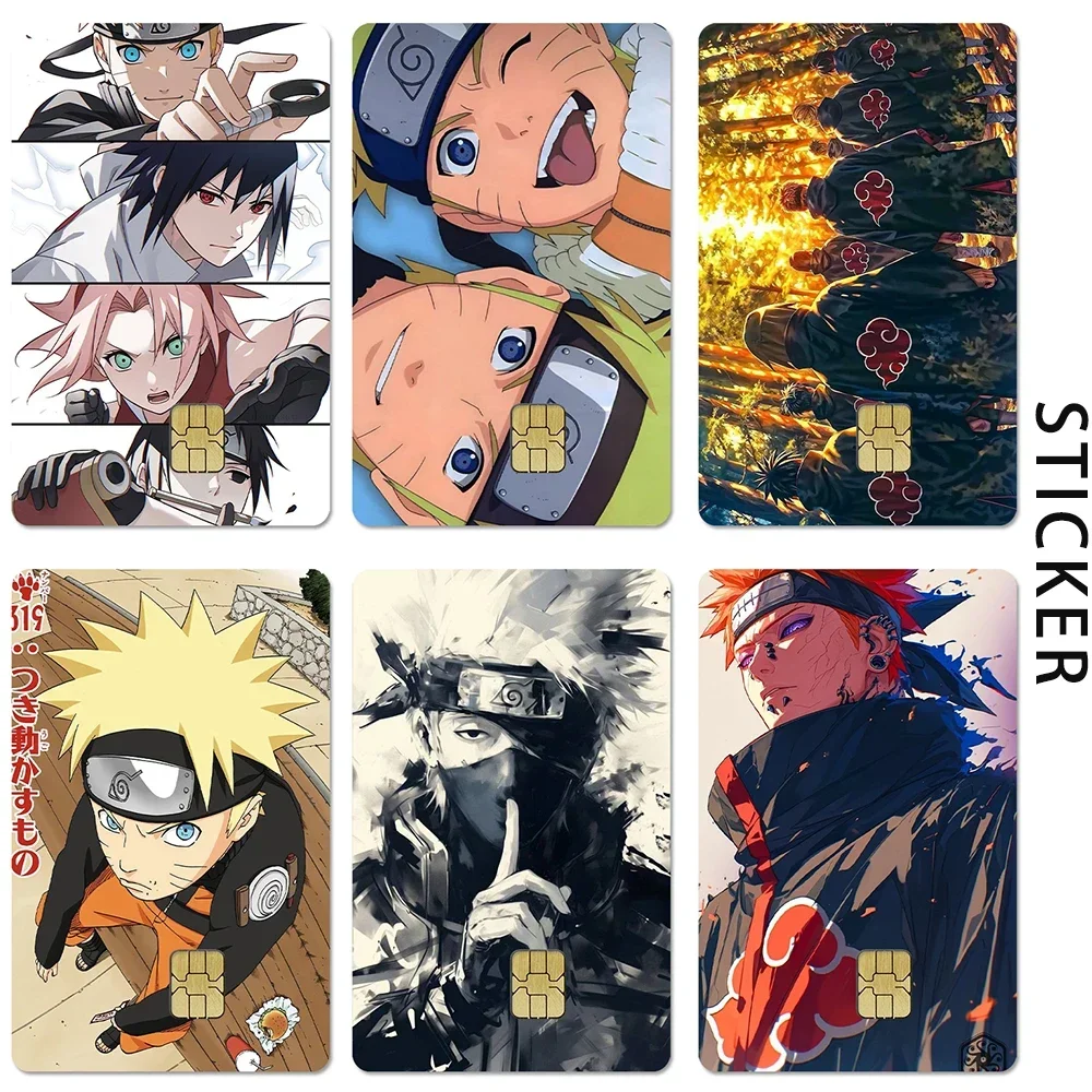Pegatinas de tarjetas de crédito de débito de Anime Naruto, Uchiha Sasuke Haruno Sakura, pegatina ultrafina de Anime, decoración de cubierta de piel, regalo para niña