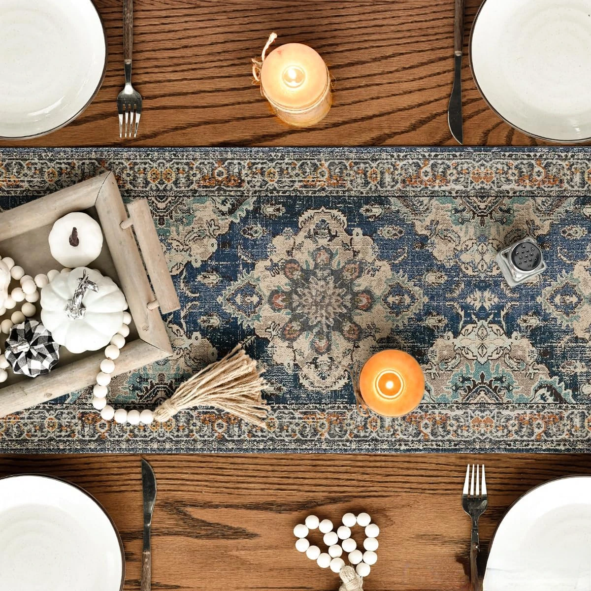 Boho Bohemia Style Black Linen Table Runners Country Rustic Farmhouse Fall Kitchen Dining Table Decor Home Holiday Party Decor