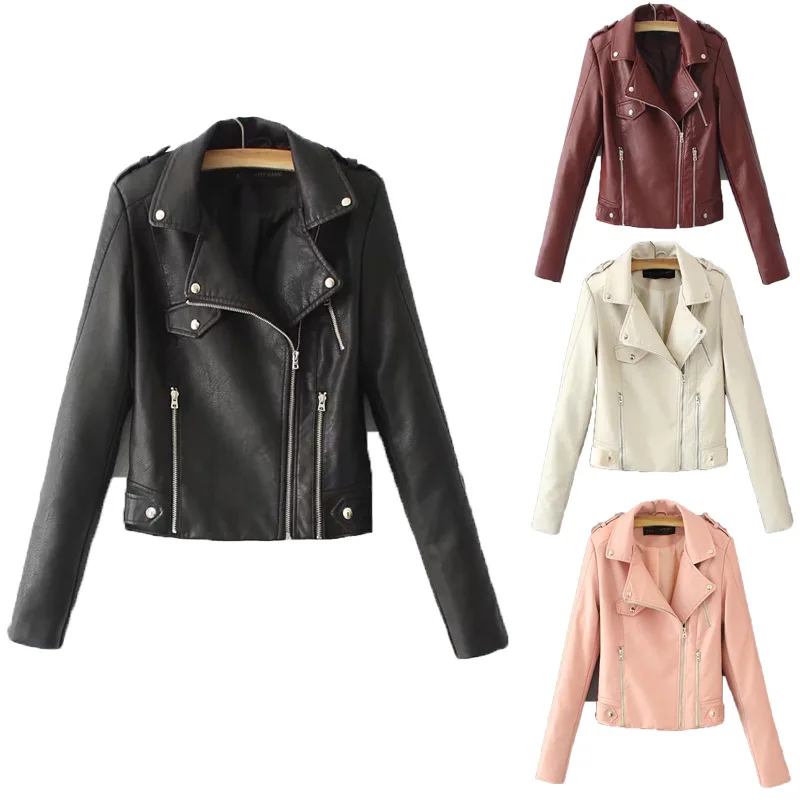 New Arrival Spring Winter Autumn Brand Motorcycle leather jackets Pink leather jacket women leather coat slim PU jacket Red