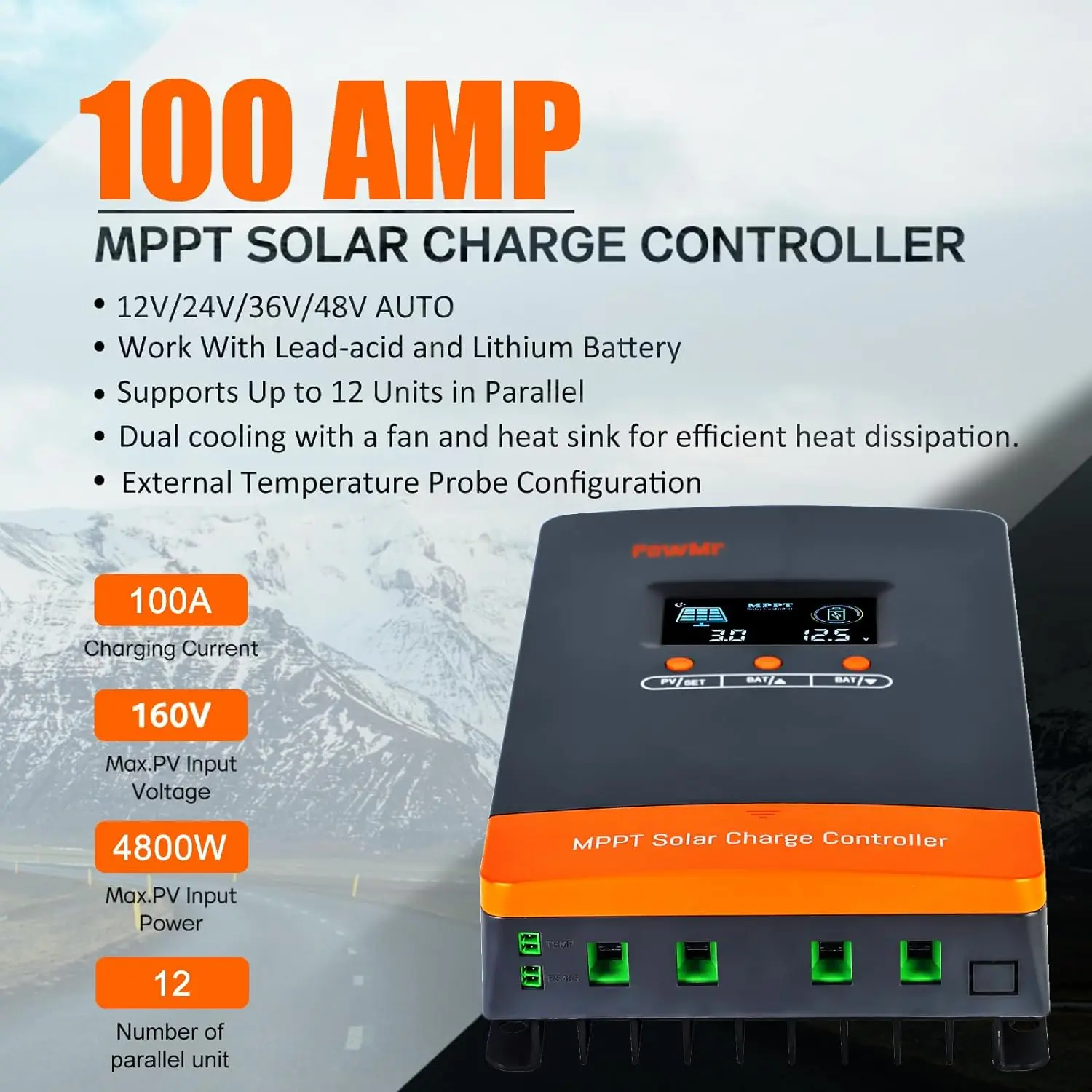 Imagem -02 - Controlador de Carga Solar Mppt 80a 100a 12v 24v 36v 48v Painel Solar Máximo Automático Regulador Fotovoltaico 160v Suporta até 12 Unidades em Paralelo