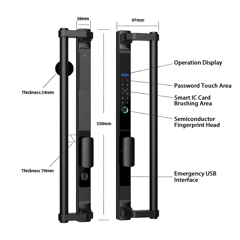 Digital Electronic Door Lock for sliding door with fingerprint passcode RFID card physical key Fingerprint door lock