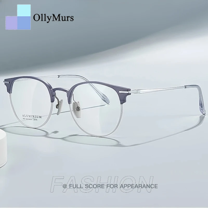 

OLLYMURS Men and Women Retro Round Glasses Ultra-light Aluminum-magnesium Fashion Optical Prescription Eyeglasses Frames 2479