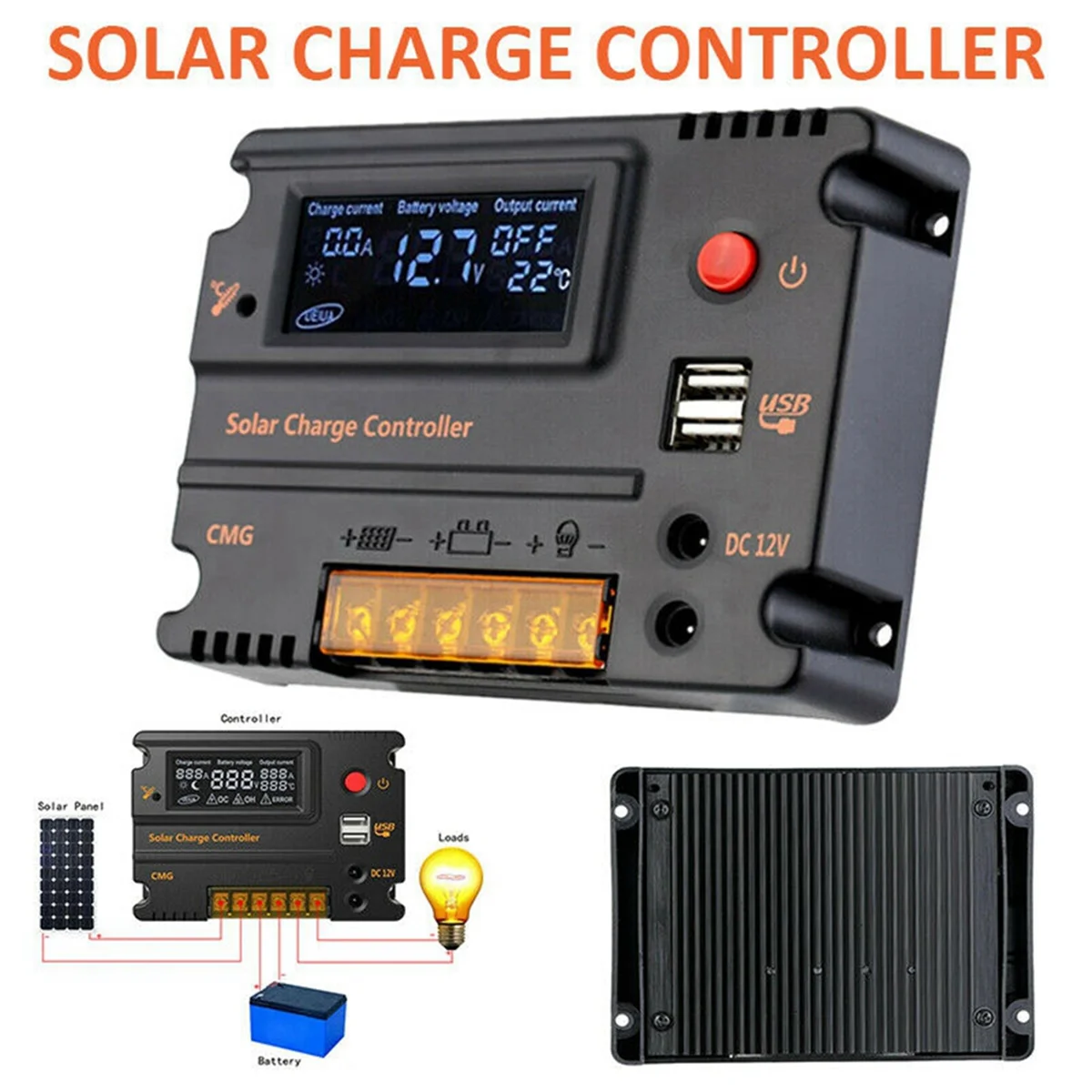 Contrôleur de charge solaire 20A 12V/24V, interrupteur automatique, pour batterie à panneau solaire, température