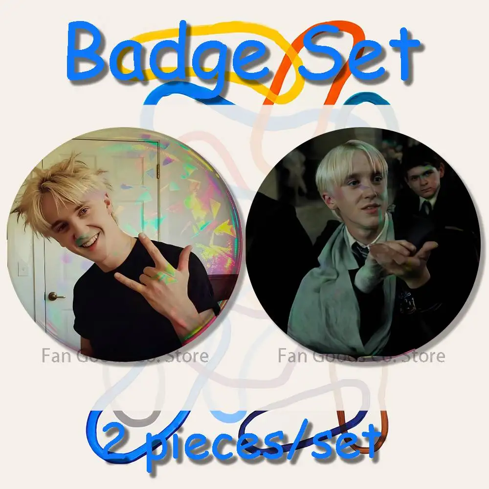 D-Draco Malfoy Tom F-Felton 2-teiliges Set Anstecknadeln für Rucksack, Kleidung, Schmuck, Accessoires, runde Brosche, Button-Abzeichen, Fans-Kollektion, Geschenk – Detail 5