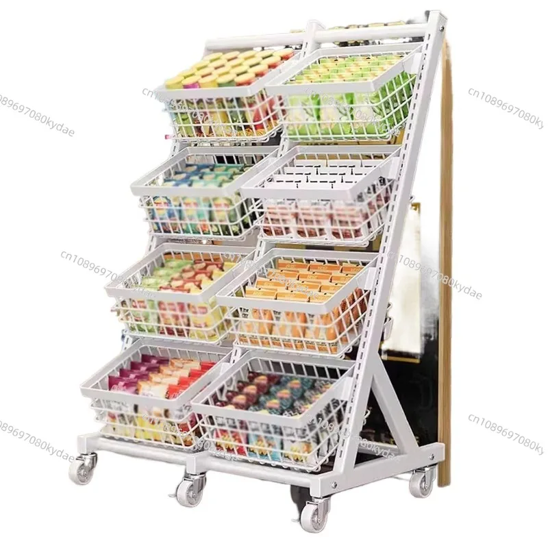 Supermarket Vegetable and Fruit Shelf Commercial Snack/Candy/Photo Chips Stand Convenience Store Display Shelves with Basket
