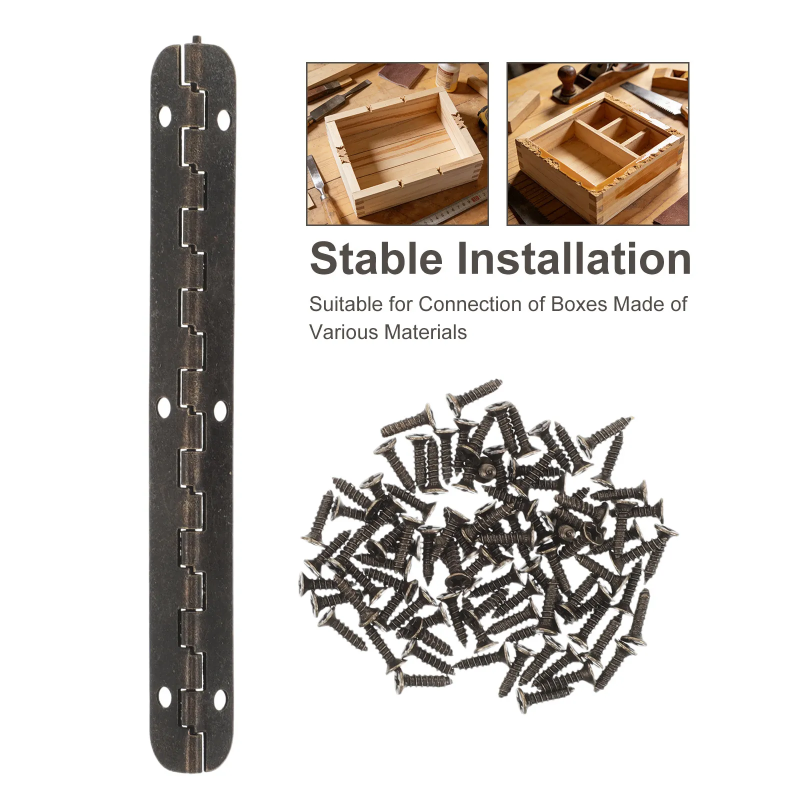 12Pcs Piano Hinge Steel Alloy Continuous Round Corner Box Hinge 100Mm Jewelry Cabinet Door Hinges DIY Woodworking Hardware