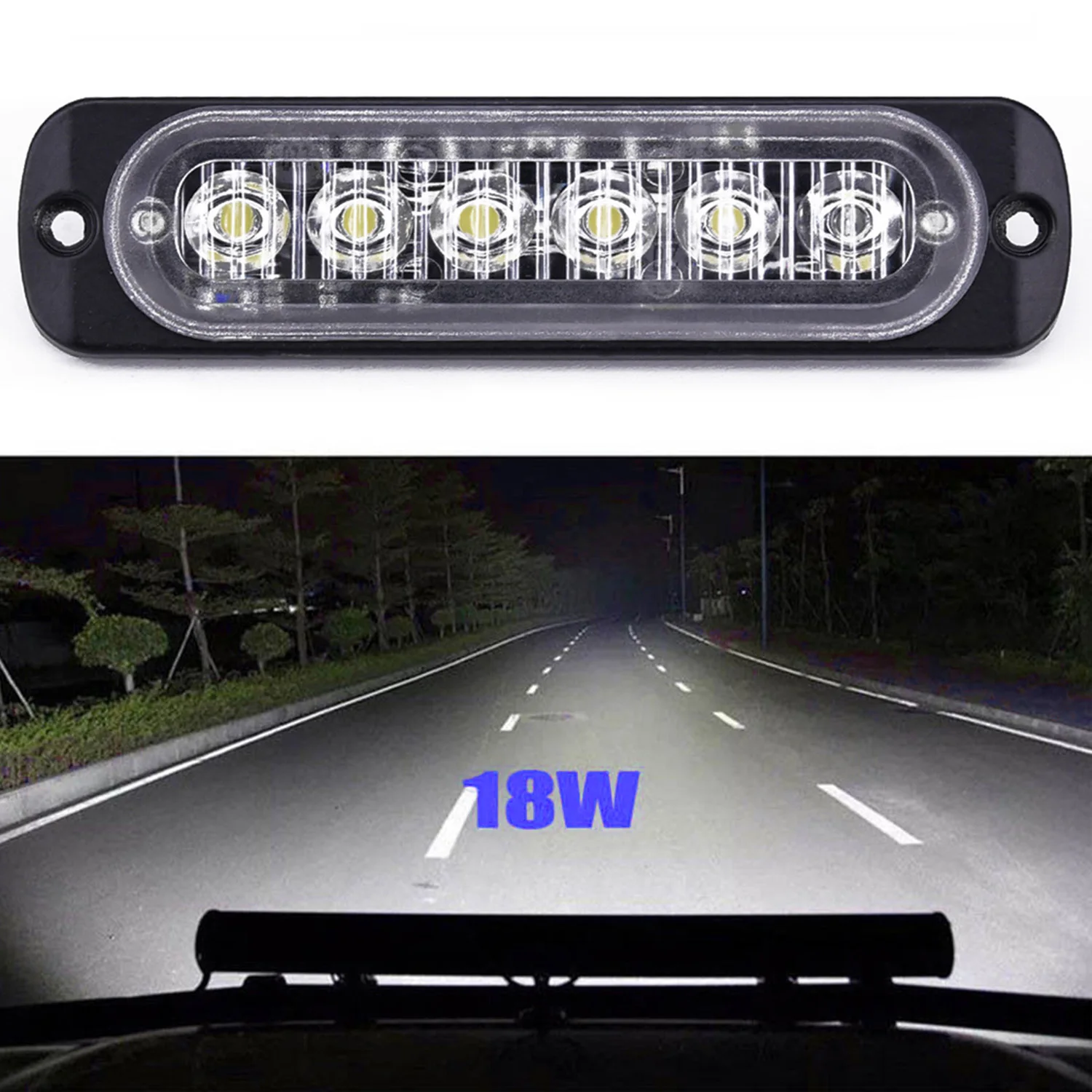 

1x 18W DC12V-24V Car 6LED Flash Light DRL Daytime Running Light Used As Foglight And Headlight 112*28mm Universal Signal Lamp