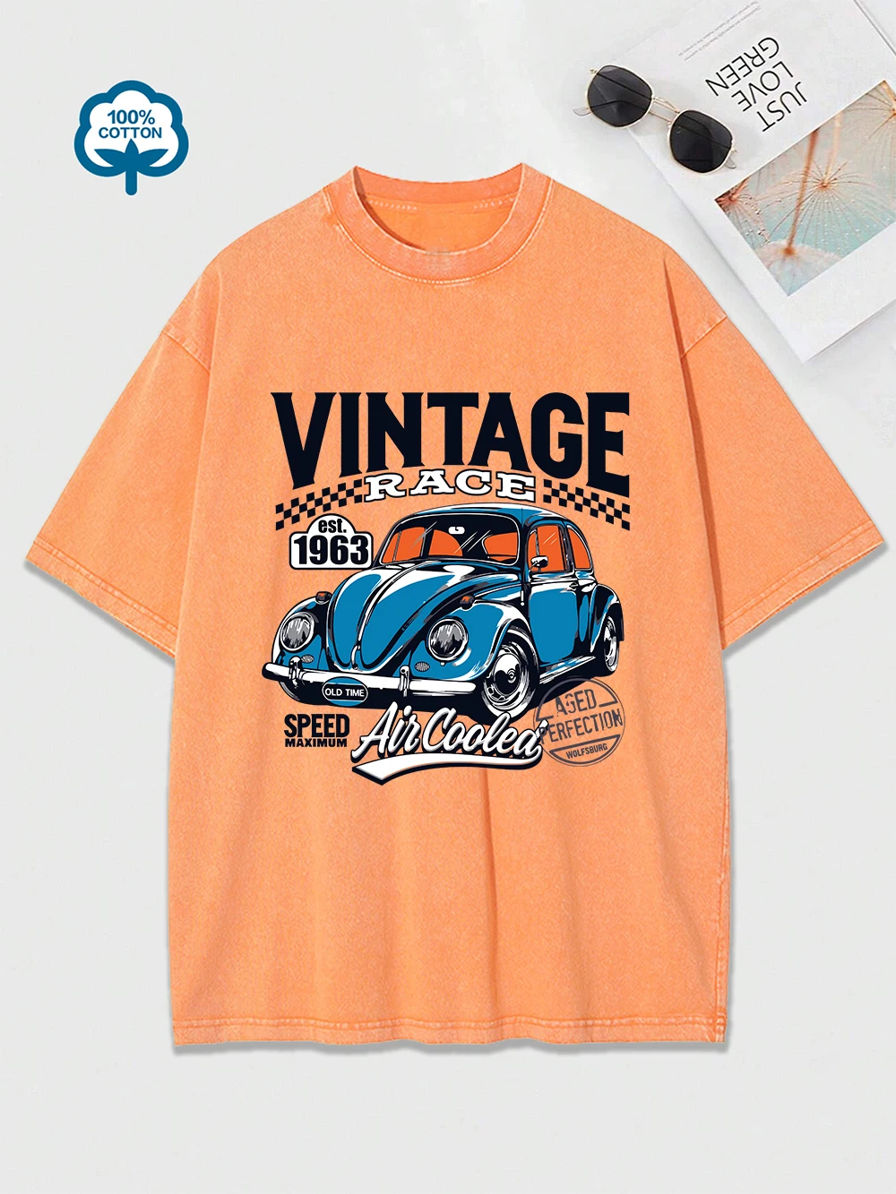

Vintage Race Old Time Prints Washed T-Shirt Women Cotton Oversized Tops O-Neck Comfortable Distressed T Shirt Summer Clothes
