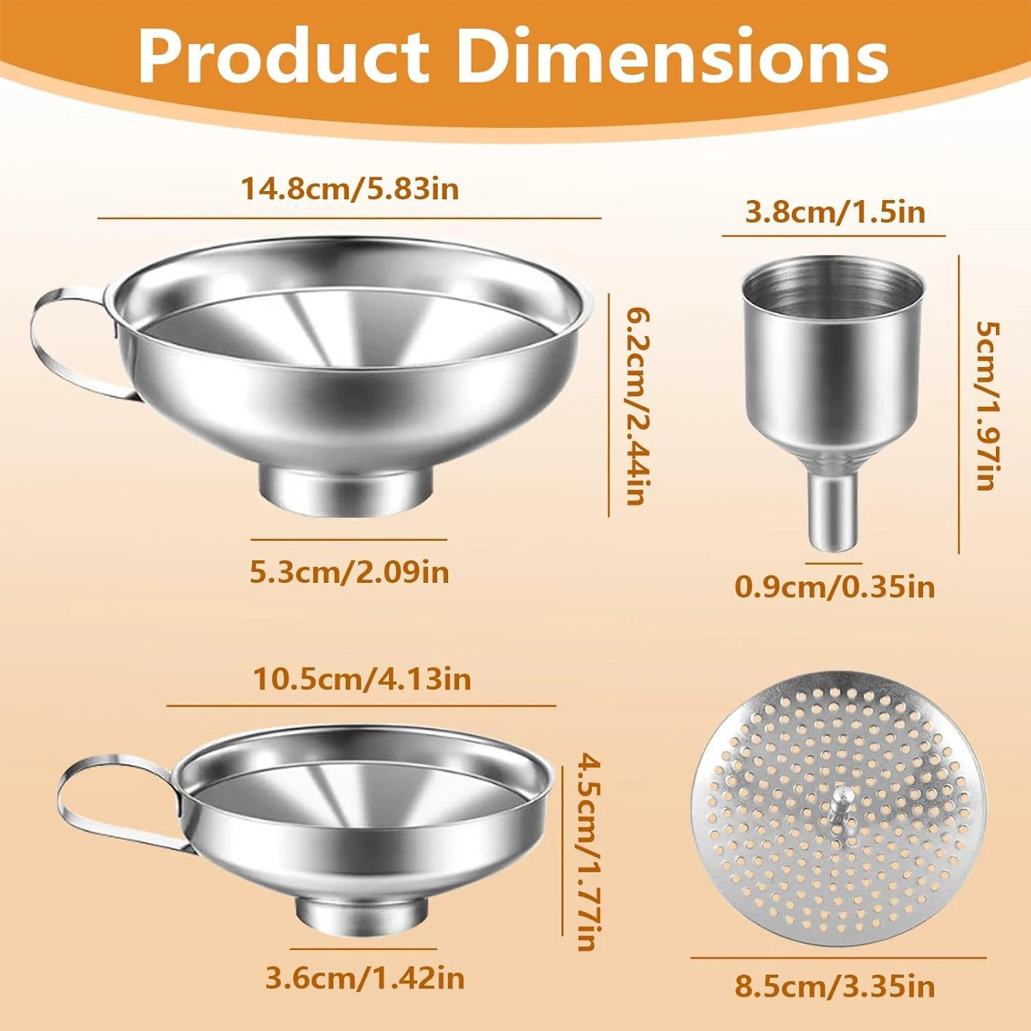 4PCS Stainless Steel Funnel Set, Kitchen Funnels for Salad Dressing, Jam and Liquid Transfer, Food Grade Funnels for Baking