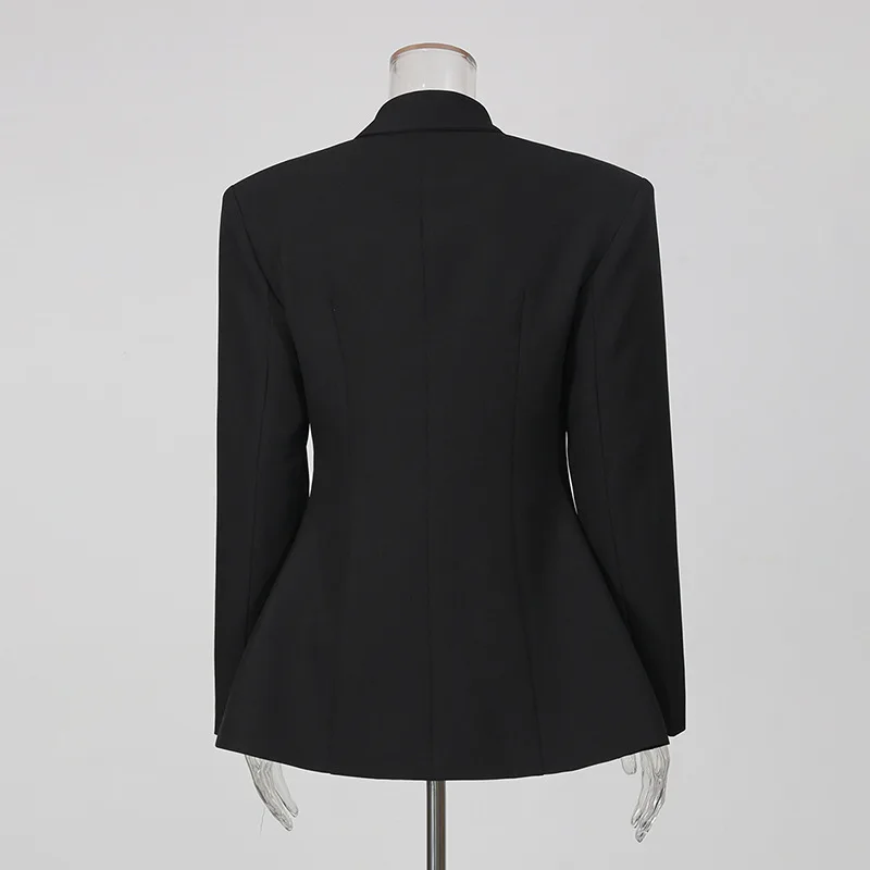 HKSH Women Blazer High-end Fashionable Elegant Waist Cinching Design Hidden Breasted Solid Color Slim Fit Slit Suit-Coat HK26671