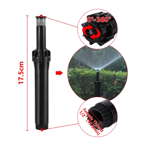 Подземный выдвижной дождеватель с внутренней резьбой 1/2 дюйма, автоматический подъемный механизм с рассеивающим лучом, 360°, устройство для полива газонов и зеленых зон топ 10 выдвижной дождеватель - №8
