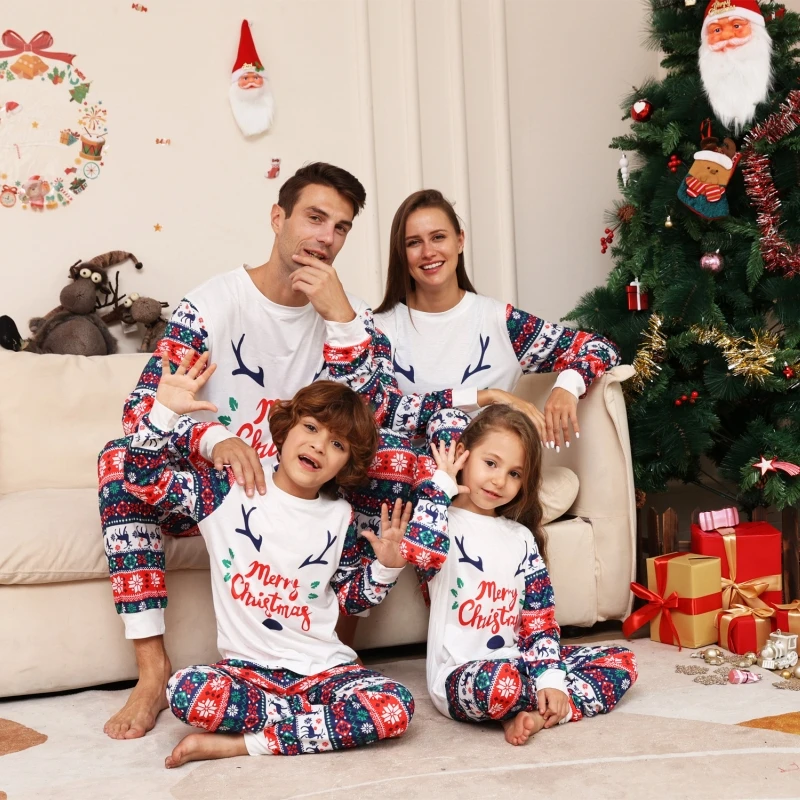 Christmas Family Matching Outfits Snowman Adult Kid Baby Pajamas Set 2024 Xmas Happy New Year Homewear Festival Clothes Size 4XL