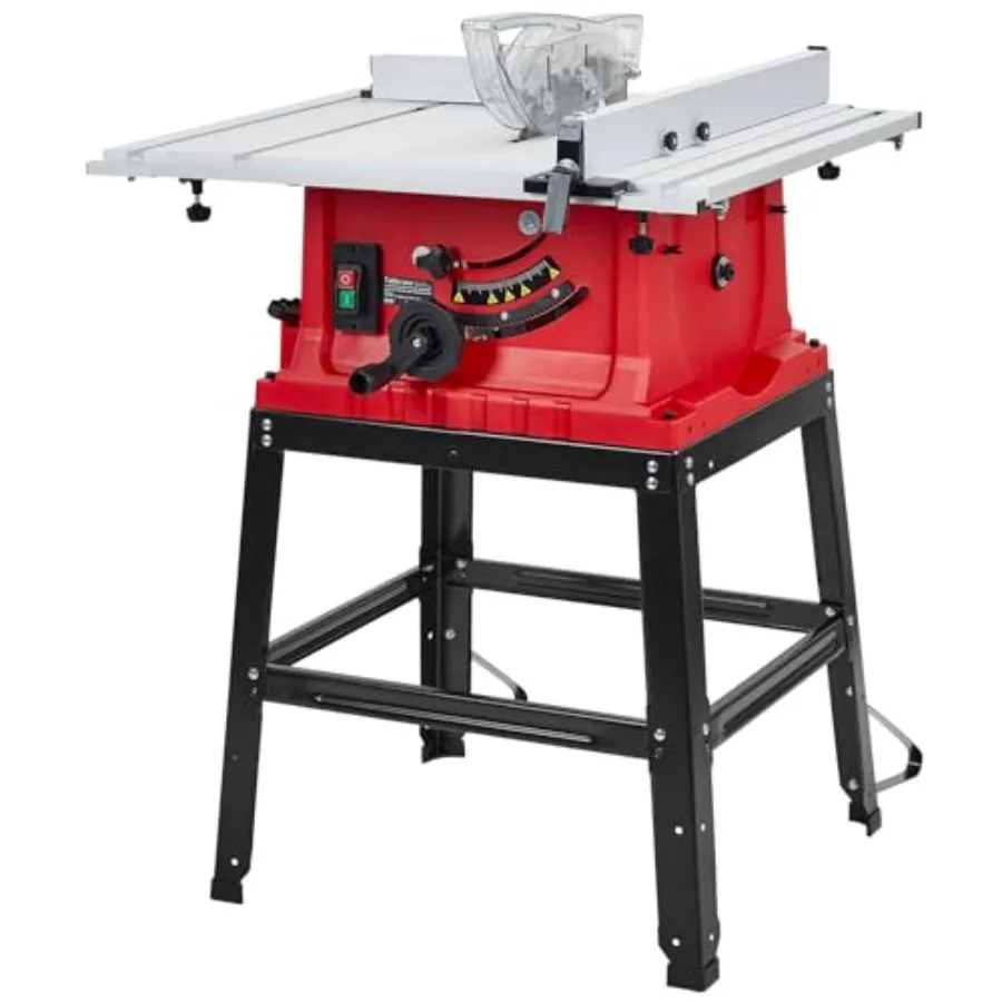 

Table Saw Towallmark 10 Inch 15A Multifunctional Saw with Stand and Push Stick 90° Cross Cut and 0-45° Bevel Cut 5000RPM Adjust