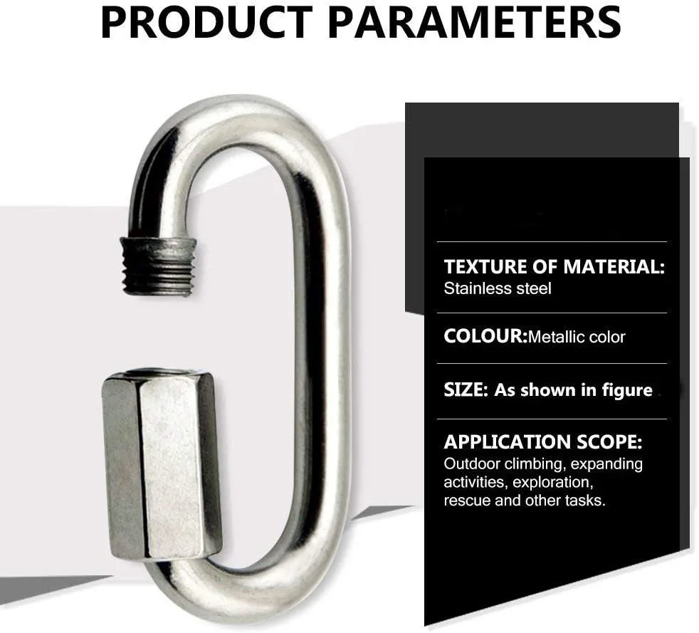 10pcs Quick Link Ring Stainless Steel Heavy Duty Carabiner D-Lock Repair Pet Keychain For Outdoor Travel Equipment M4M5M6M8M10