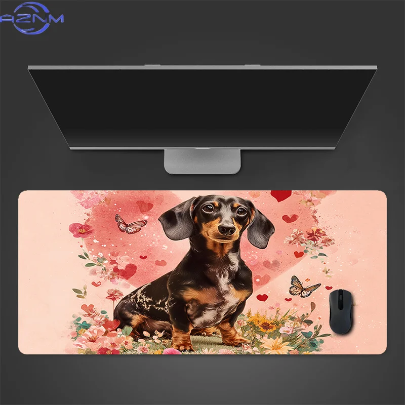 Heart-surrounded Dachshund Design, Office Laptop Mouse Pad, Gaming Large Mouse Pad, Birthday Gift and Christmas Gift