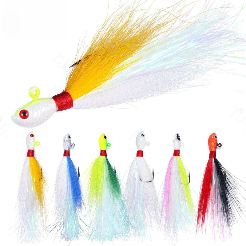 

7g 10g 14g 21g 28g 42g 56g 85g Bucktail Lead Jig Hooks Deer Hair Feathers Beard Lead Fish Head Jigging Bass Carp Ice Fishing