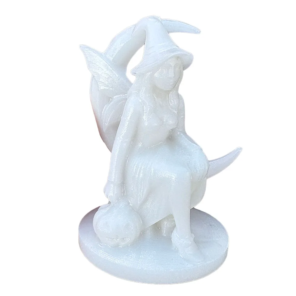 Custom Handcrafted Natural White Jade Fairy Witch on Crescent Moon Figurine Cute Gemstone Fantasy Statue Collectible Home Decor