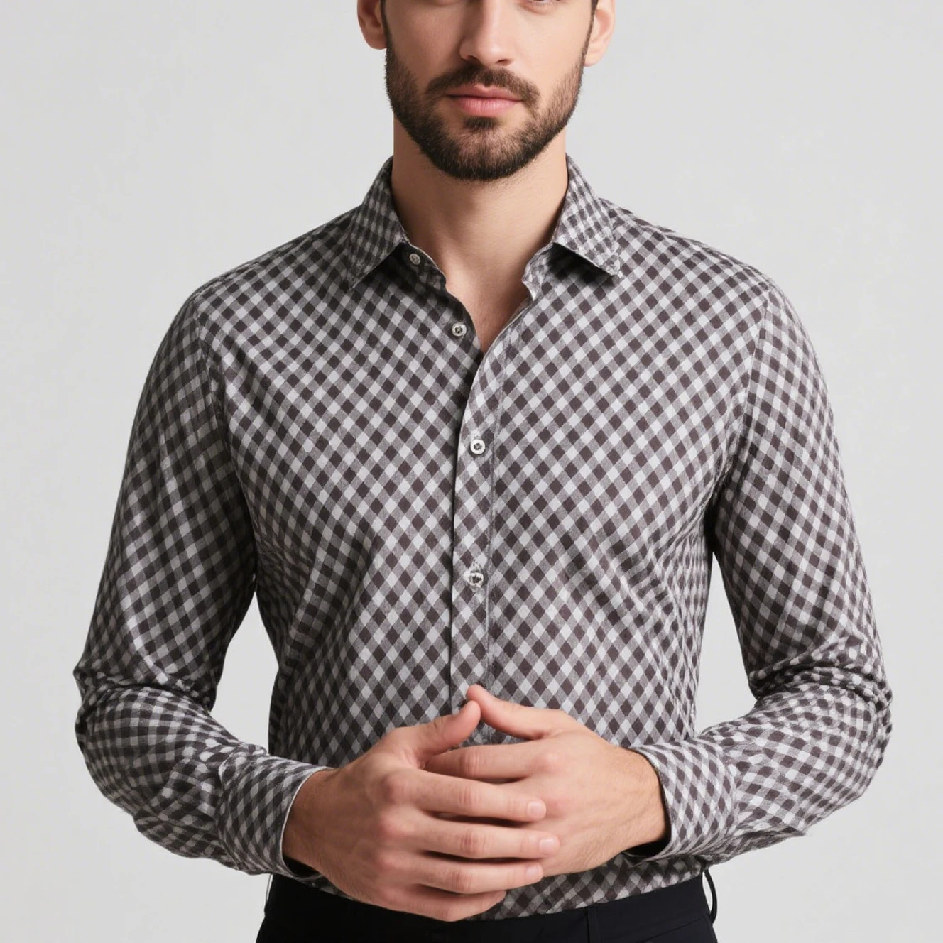 Men's soft comfortable checkered diamond print shirt long sleeve lapel simple business casual party top outdoor vacation shirt