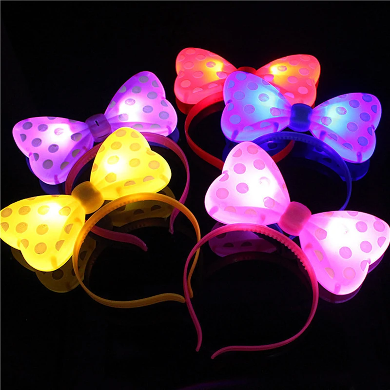 

20/50/100PCS LED Light-up Bow Headband Luminous Mouse Bow-knot Princess Crown Headdress Hair Hoop Band Wedding Party Decoration