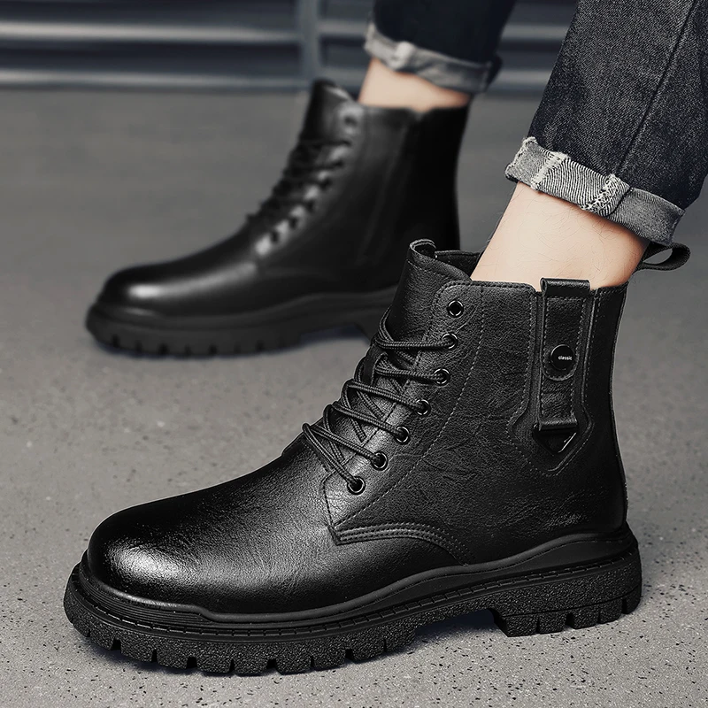 

Couple's Casual Boots Four Season Men's and Women's High Top Leather Boots Fashion Thick Soled Non Slip Plus Size Outdoor Boots