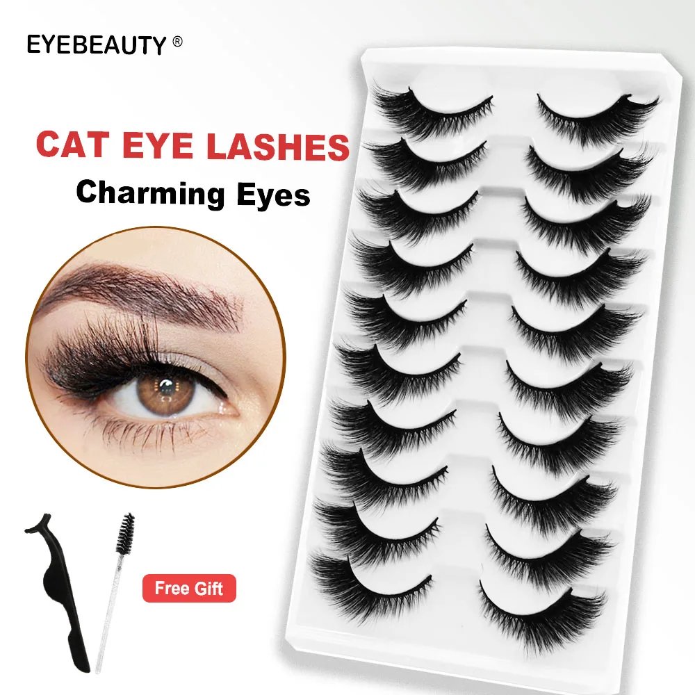 10/5 Pairs False Eyelashes Cat Eye Mink Half Lashes Natural Fluffy Wispy Fox Eyelashes Extension Doe Eyes Bulk Makeup Faux Cils