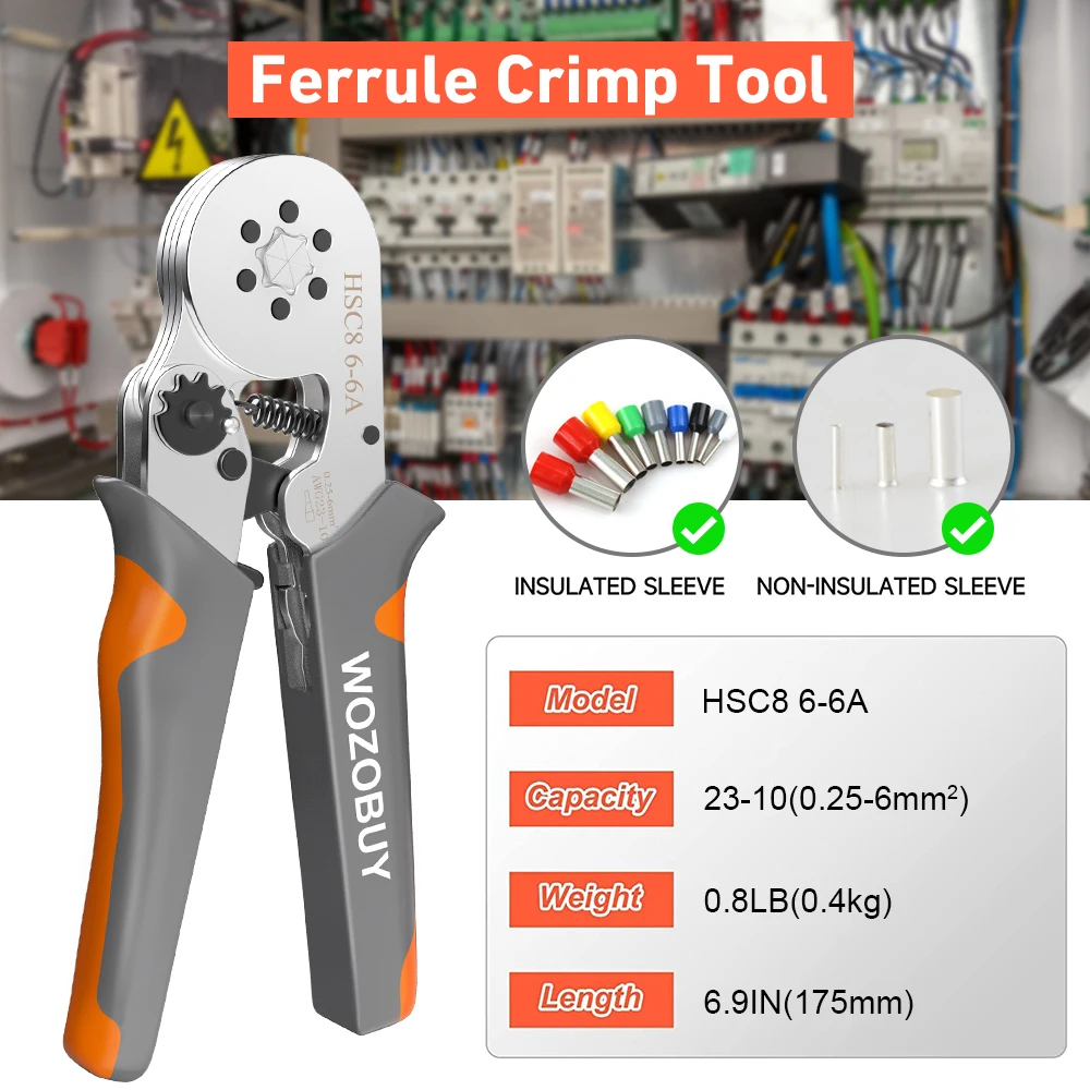 WOZOBUY strumenti di crimpatura per terminali tubolari Mini pinze manuali HSC8 6-4 0.25-10mm mm² 23-7AWG 6-6 0.25-6mm ² set di morsetti ad alta