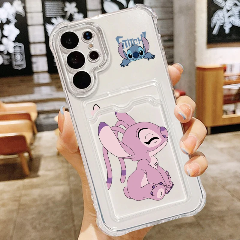 Disney Stitch Cute For Samsung A73 A72 A54 A71 A52 A53 A32 A22 A14 A13 A23 5G Photo Card Bag Transparent Soft Phone Case