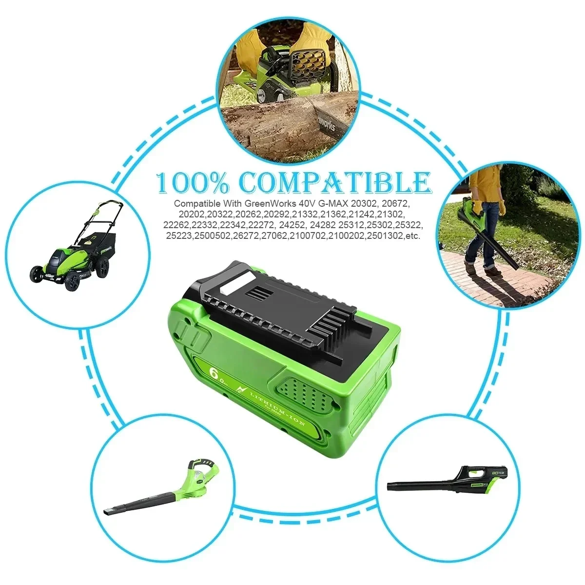 Batería recargable de iones de litio para cortacésped, 40V, 18650 mAh, para GreenWorks 6000, 29462, 29472G-MAX, GMAX, herramient