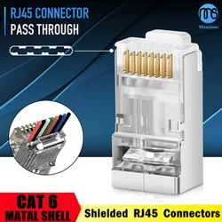 シールドrj45 cat6 cat 6a psimpo金メッキ8p8crj45コネクタモジュラープラグ圧着終了イーサネットケーブル