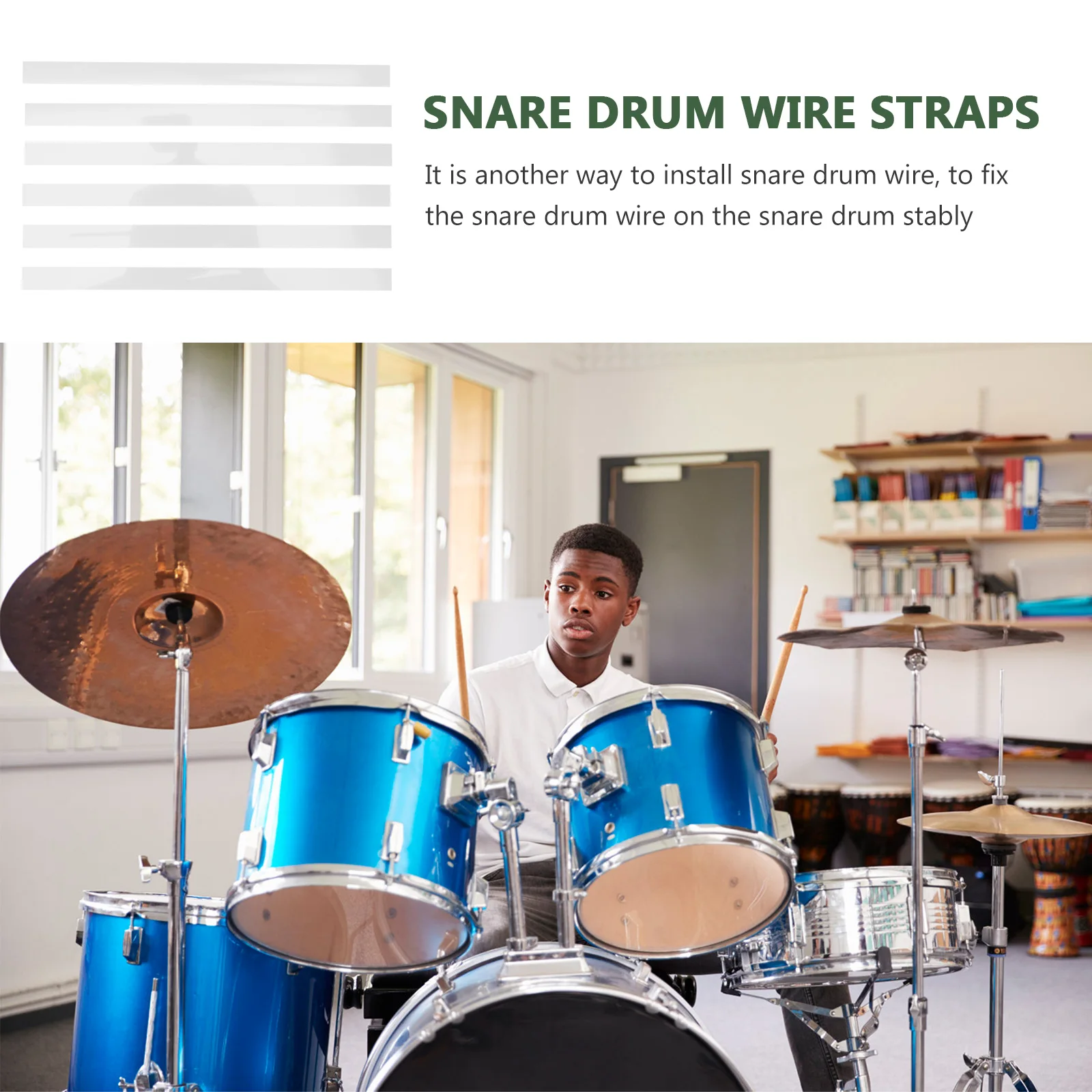 

6pcs Snare Wire Mounting Straps Pet Material Strong Flexibility Military Drum Strings Accessories Random Color Snare Drum Parts