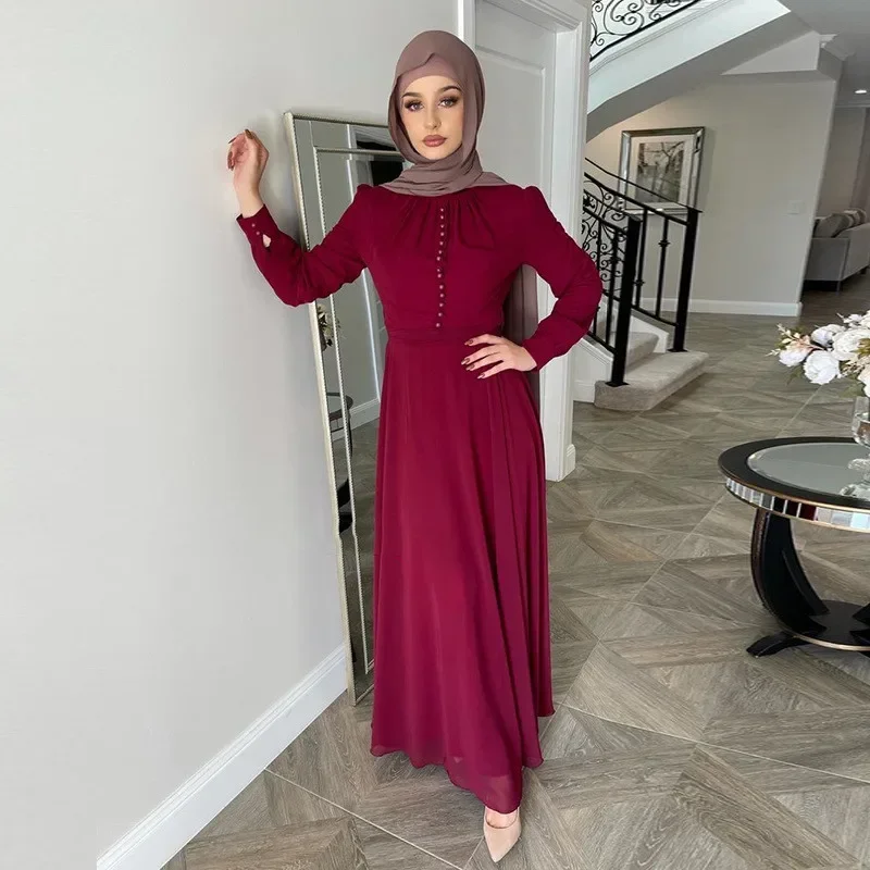 Dubaï femmes musulmanes en mousseline de soie Robe Maxi caftan turquie Abayas Eid Ramadan vêtements islamiques Djellaba Marocain Robe arabe Jalabiya