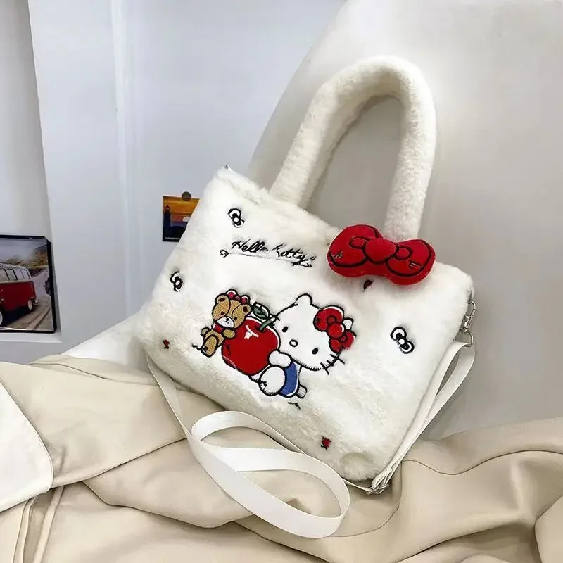 Sanrio-bolso de felpa de Hello Kitty para mujer, bolsa Kawaii Kuromi My Melody, bolso de mano de Anime de dibujos animados, Cinnamoroll, bolsas de