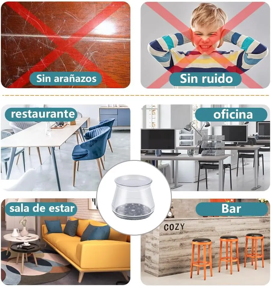 Protectores de suelo para patas de silla, 16 Uds., para suelos de madera dura, tapas de silicona para sillas, cubiertas, almohadillas deslizantes para muebles con parte inferior de fieltro envuelta