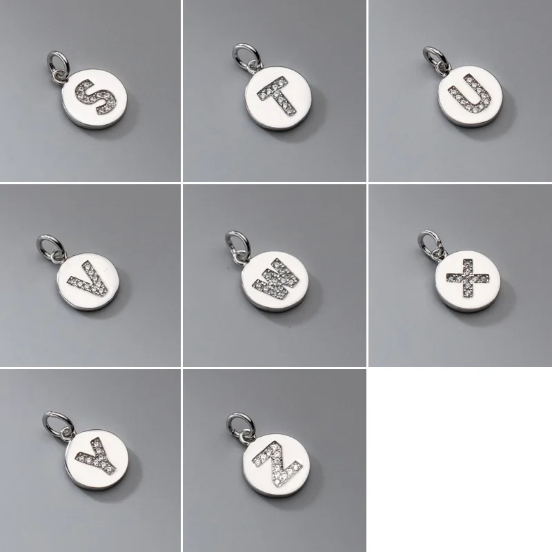 Trustdavis Real 925 Sterling Silver Simple Round 26 Letter CZ Pendant DIY Accessories For Women Wedding Fine Jewelry DG0114
