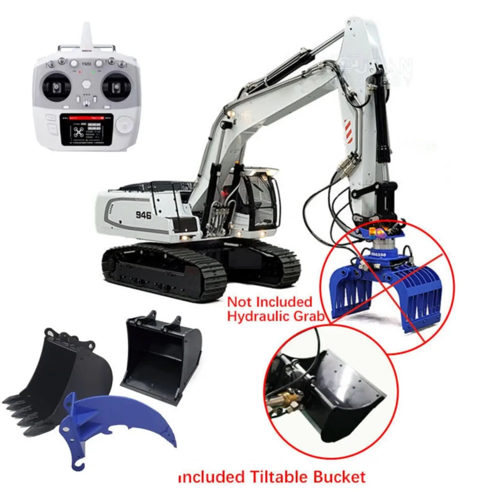 1/14 MTM 946 Hydraulic Tracked RC Excavator 9Ch Radio Control Painted Finished Truck Model W/ Tiltable Clamshell Bucket Ripper