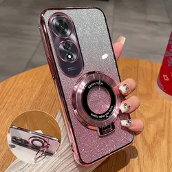 A60 Case With Ring Magnetic Bracket,Luxury Glitter Cover For OPPO A60 A59 A79 5G Reno12 F Reno11 A3 pro Case Luxury Holder