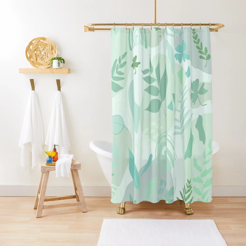 

Mint garden abstract shapes Shower Curtain Anime Shower Waterproof Shower Waterproof Fabric Bathroom Cute Curtain