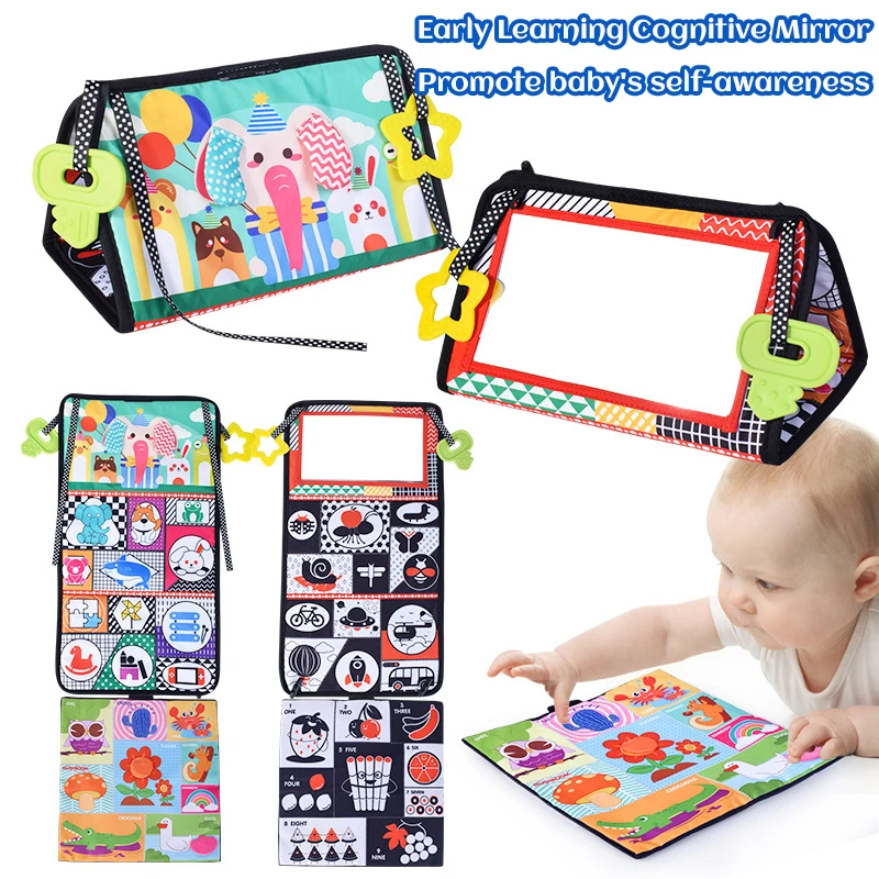 Montessori Baby Black And White Cartoon Ha Ha Mirror Book Baby Tummy Time Development Crawl High Activity Sensory Toys Gifts