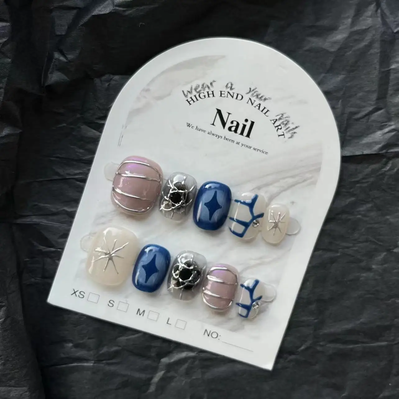 10PCS Wearable Handmade Press On Nails Blue y2k Designed Fake Nail Reusable Artificial Manicuree Art Nail Tips For Girls