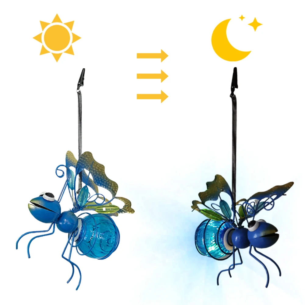 

Solar-Powered Hanging Bee Light Waterproof Metal LED Outside Bugs with Bouncy Springs for Fence Yard Courtyard Garden Art Decor