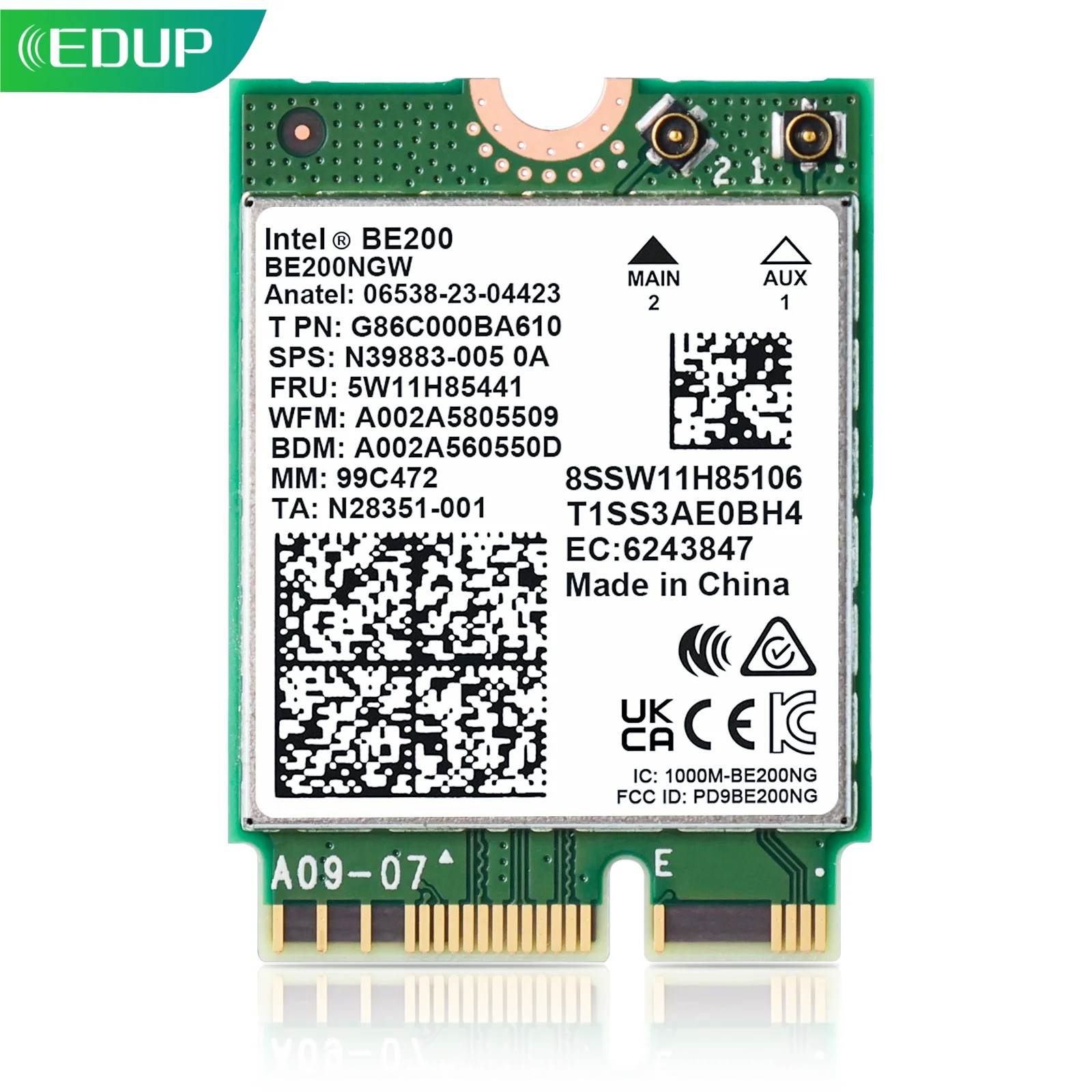 

EDUP BE200 Wi-Fi 7 Wireless Network Card 8744Mbps Bluetooth 5.4 M.2/NGFF Key E Interface Compatible with Windows