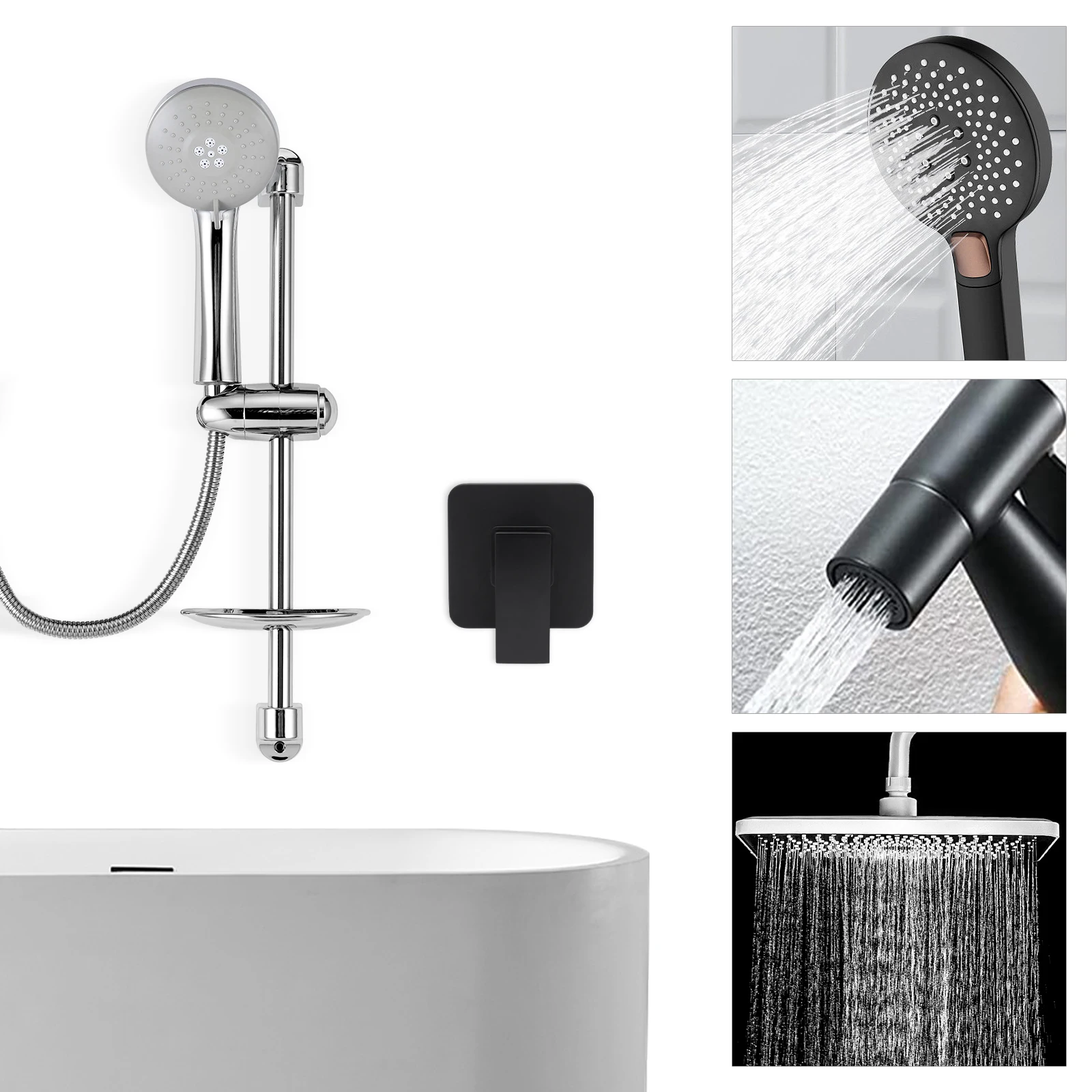 

Black Single-Function Black Shower Handle Valve Trim Kit Shower Valves Wall Mount